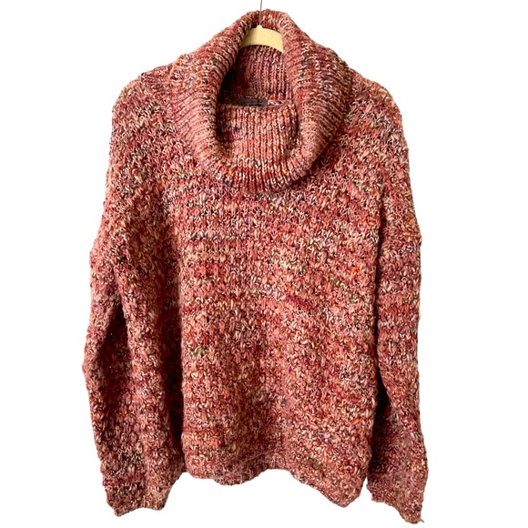 Anthropologie Elsamanda Cowl Neck Loose Knit Pink Wool Blend Sweater - Picture 2 of 7
